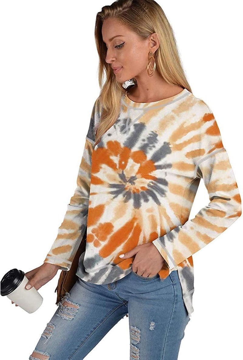 woobles Womens Sweatshirts for Ladies Tie Dye Printed Embroidery Collar Tunic Gradient Blouses Long Sleeve Pullovers - Image 4